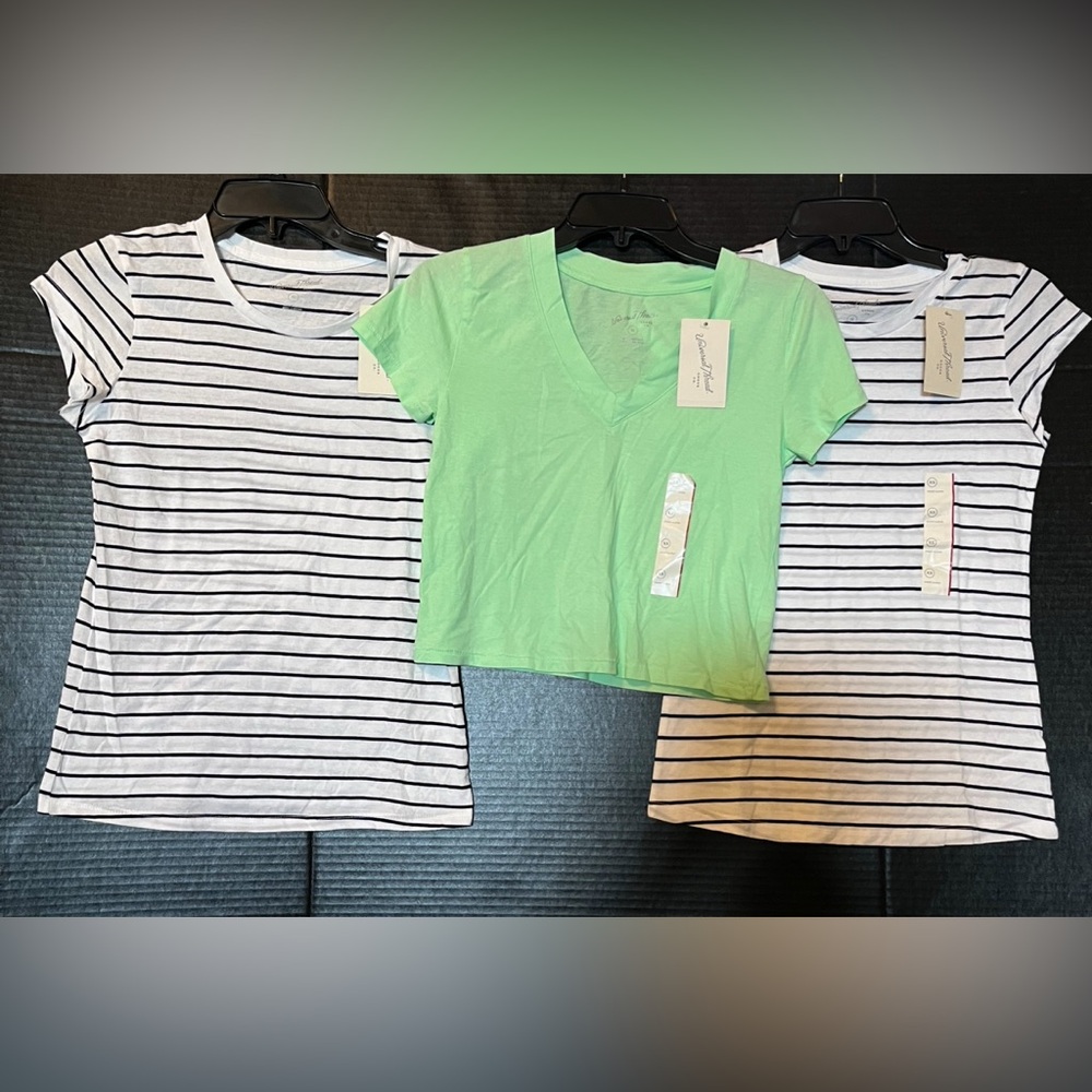 Universal Thread Black and White Striped & Green Tee Set